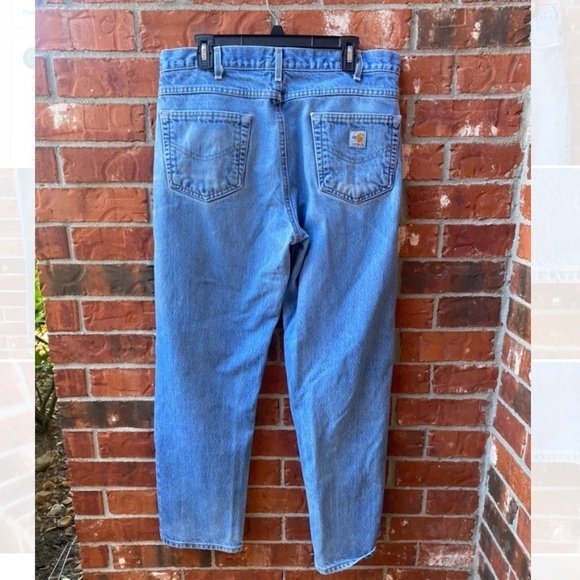 Carthartt Mens 36X32 Blue Jean Denim Work Pants Straight Leg Well Worn - Picture 4 of 9